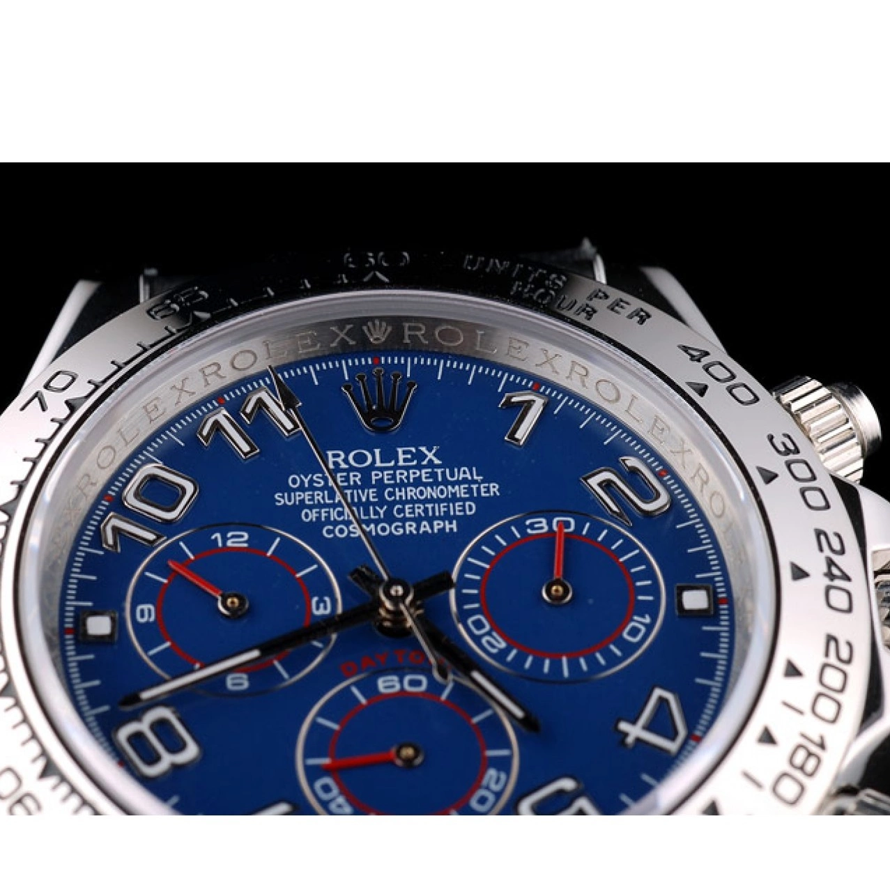 Best AAA Replica Sites Case Stainless Leather Steel Rolex Blue Daytona Dial Black Strap 0518
